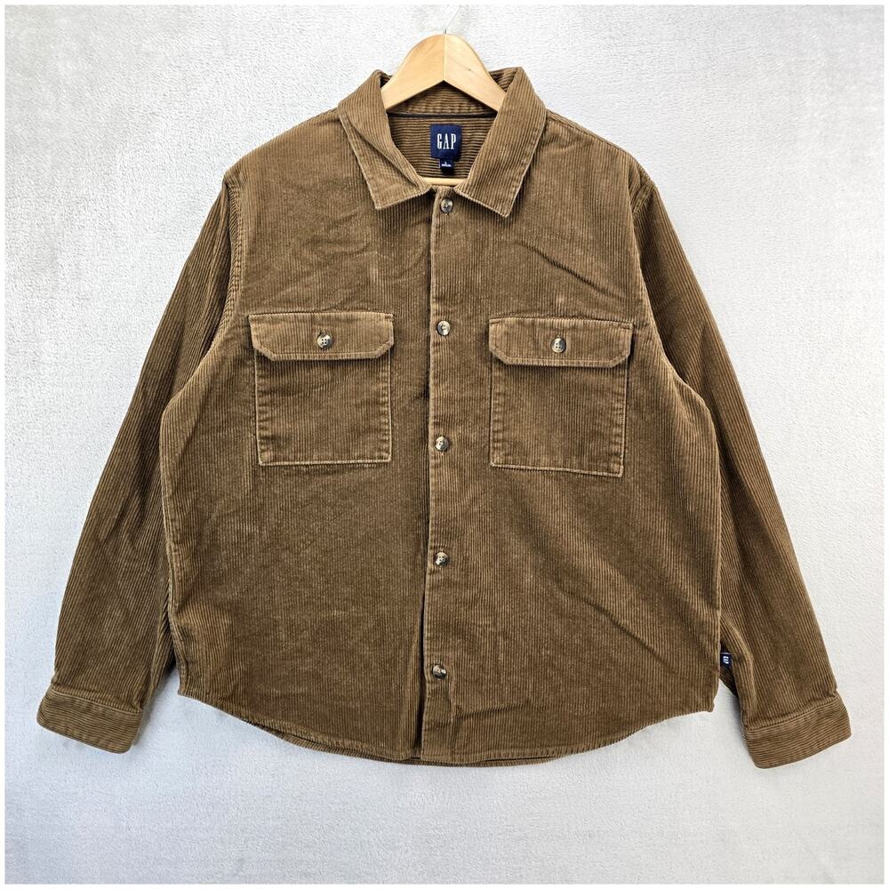Vtg Gap Corduroy Shirt Mens Large Brown Wide Wale Thick Cotton Shacket Button Up